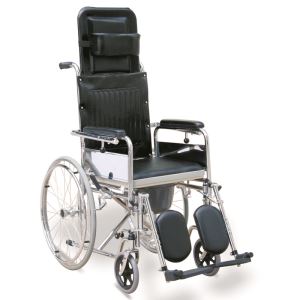Reclining Commode Wheelchair Chromed Steel Frame