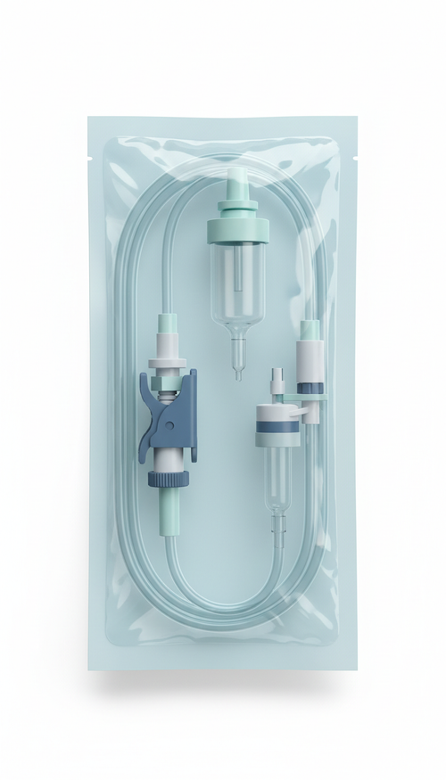 Disposable IV administration set with safety clamp