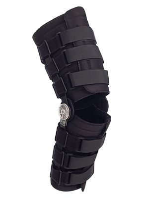 Move hinged knee support brace with front opening and six adjustable straps