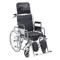 Reclining Commode Wheelchair Chromed Steel Frame